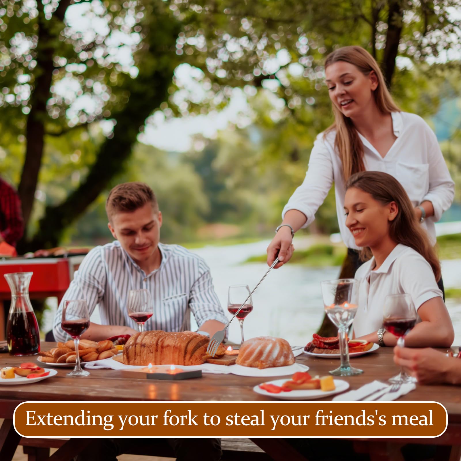 Ninsula Extendable Fork 2 PCS, Stainless Steel Long Fork 8.7 to 25.4 Inch, Extending Fork for Jokes, Fruit, Dinner, Dessert, BBQ (Silver) — Amazon image 7