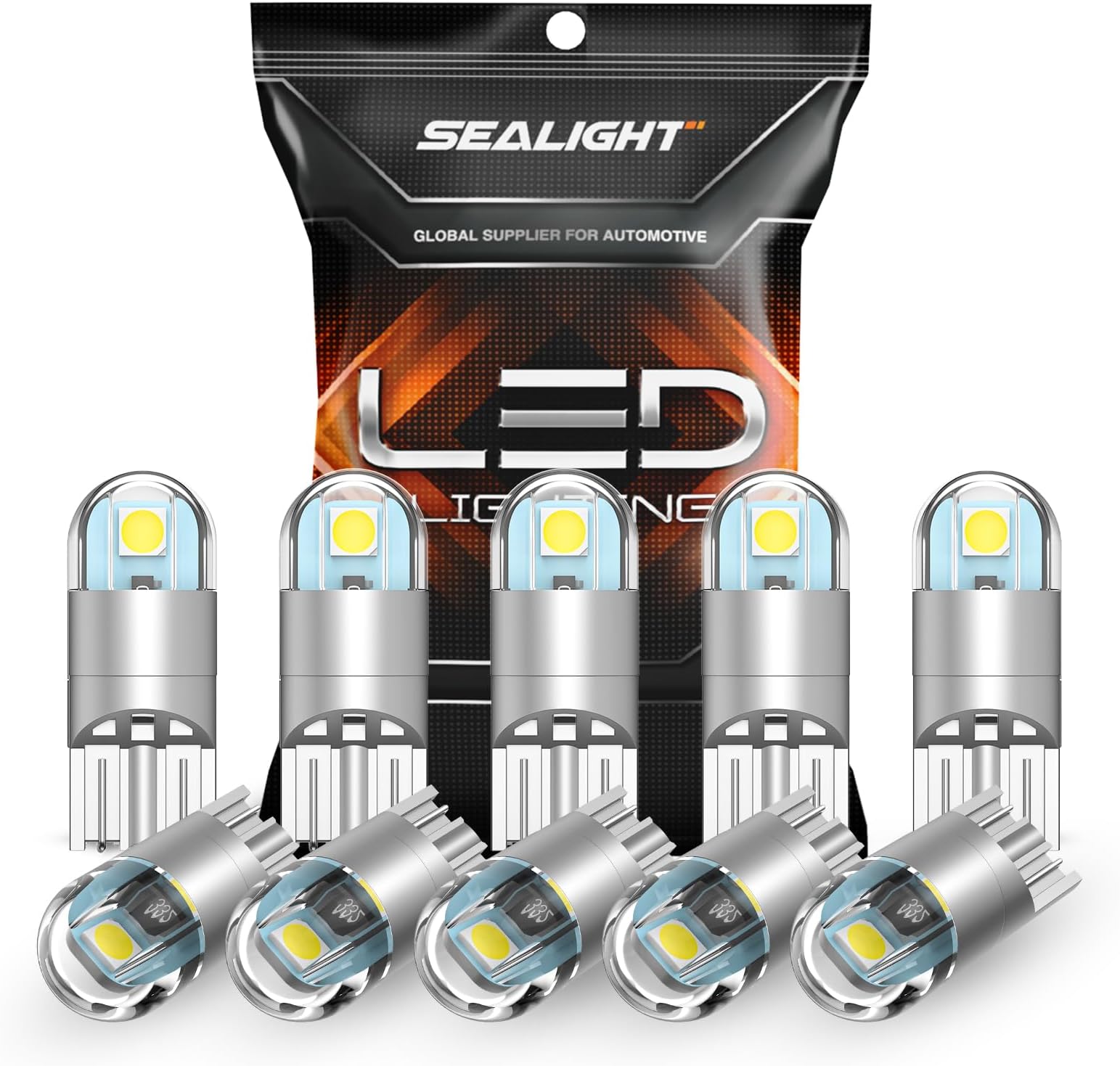 SEALIGHT 194 T10 LED 6000K, White 168 2825 W5W 3030 Replacement Bulbs (Pack of 10)