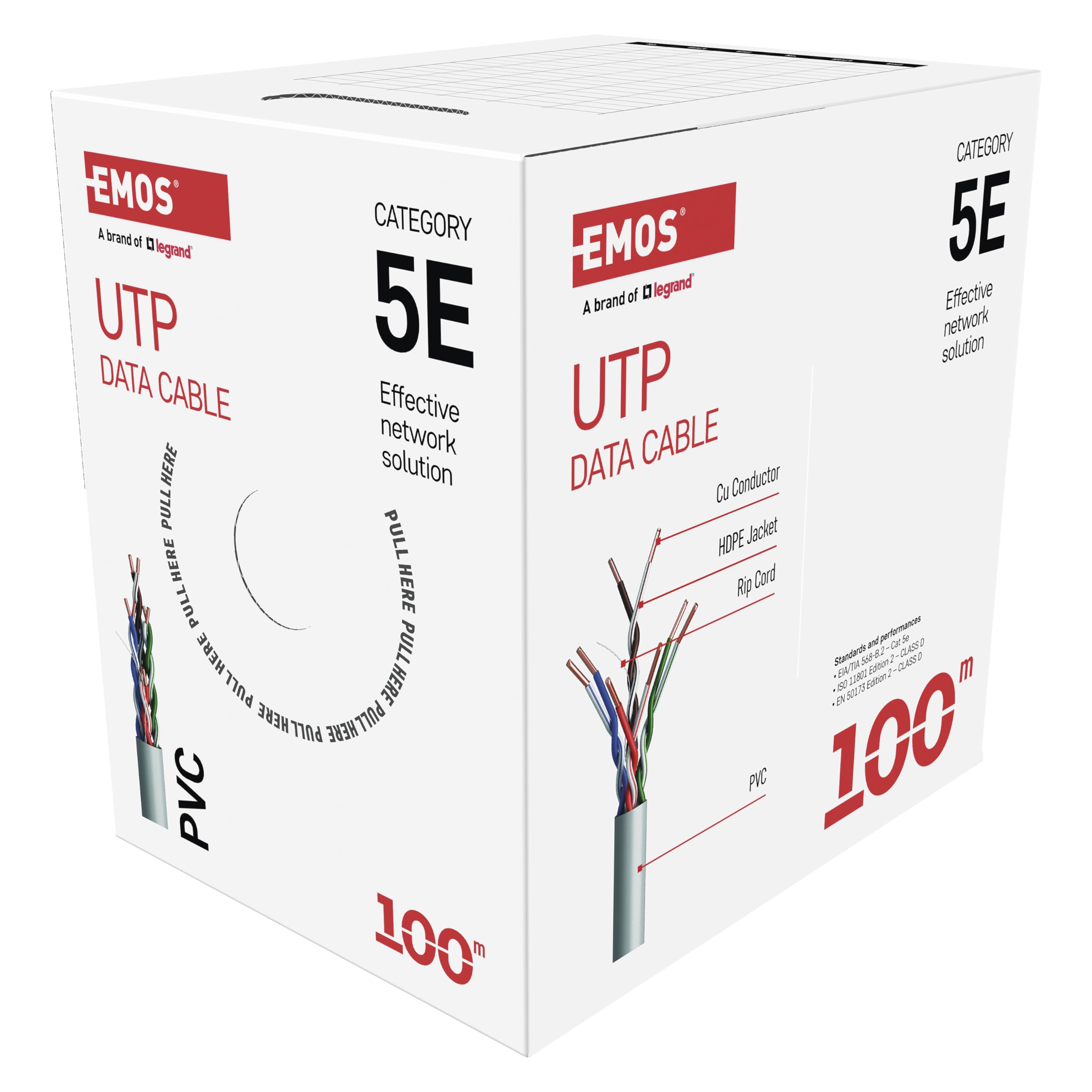 EMOS - Cavo di rete UTP CAT 5e, 100 m, PVC - Cavo patch UTP CAT5e - Filo Cu- Cavo LAN Gigabit - Cavo Ethernet non schermato - per interni