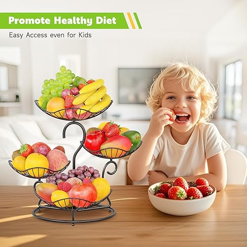 Miniatura 4 de PouHenier.jh Cesta de frutas de 4 niveles para encimera de cocina, estante de almacenamiento de verduras de alambre de metal de gran capacidad,