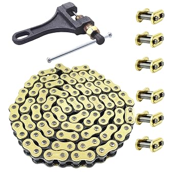 428H Motorcycle Chain 130 Links Gold with Chain Breaker