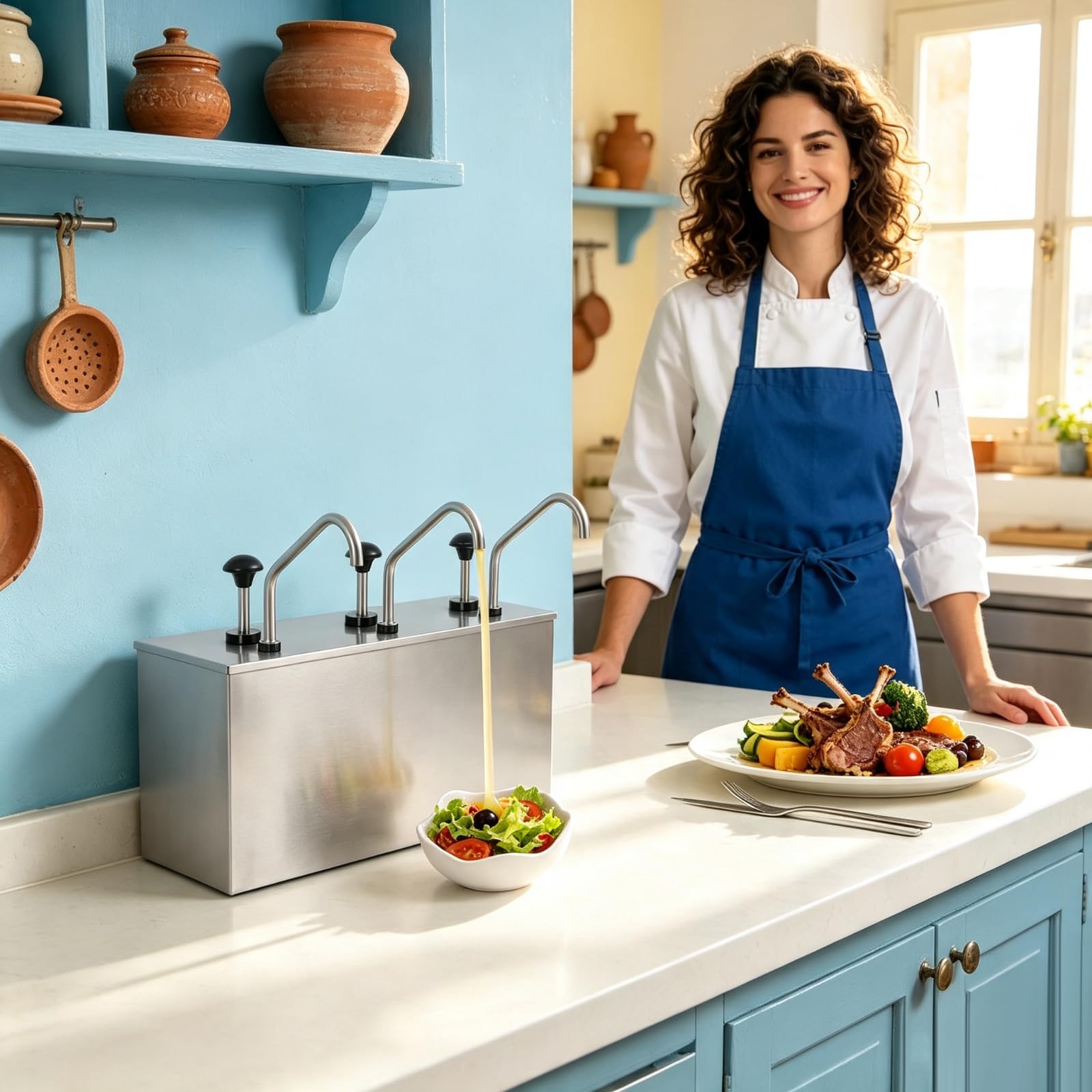 3x4L Dispenser salsa in acciaio inox pompa per salsa con 3 teste