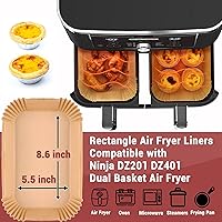 Vista 2 de 150 forros para freidora de aire para Ninja, papel desechable de 8.6 x 5.5 pulgadas, doble cesta, papel pergamino antiadherente sin blanquear
