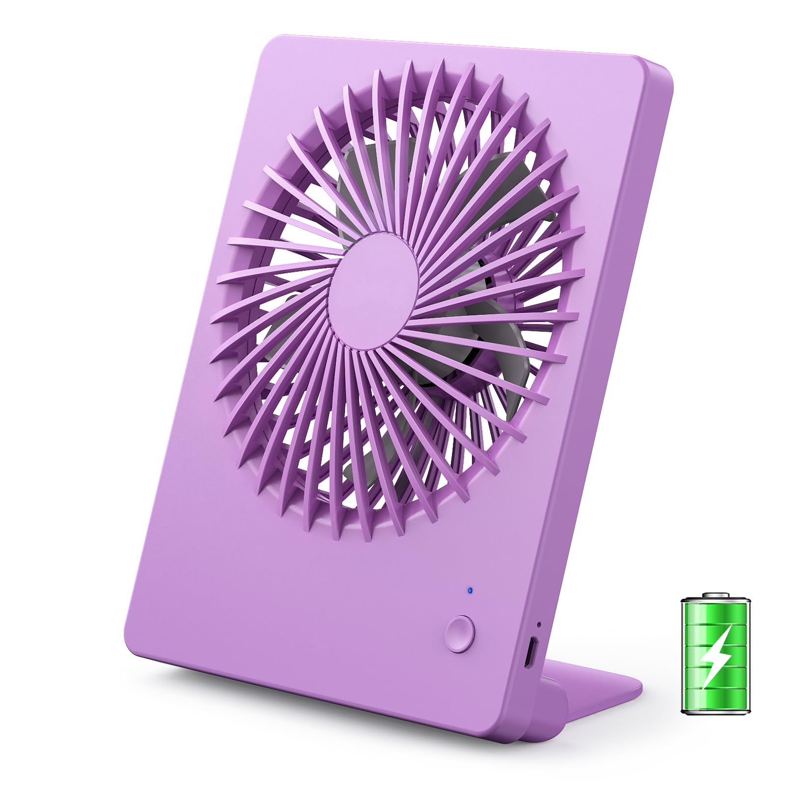 Zuvas Ventilatore da scrivania a batteria, ricaricabile, inclinabile a 180°, ultra silenzioso, piccolo, portatile, regolabile a 3 velocità, forte, ventilatore per ufficio, camera da letto, casa