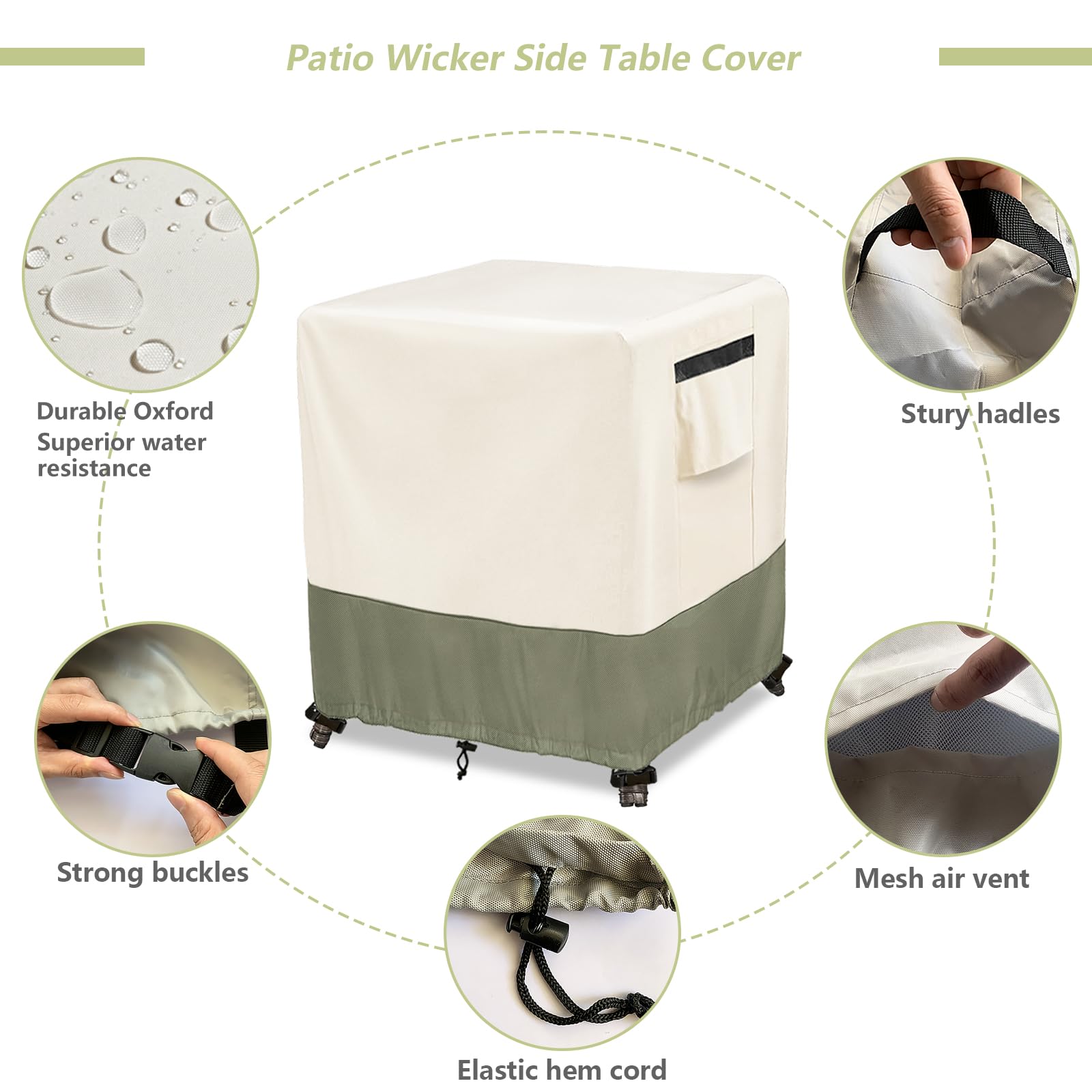 Hadisi 25x25x18 Inch Waterproof Patio Ottoman Cover – Fits Small Square Side Tables, 600D Oxford Cloth, Beige