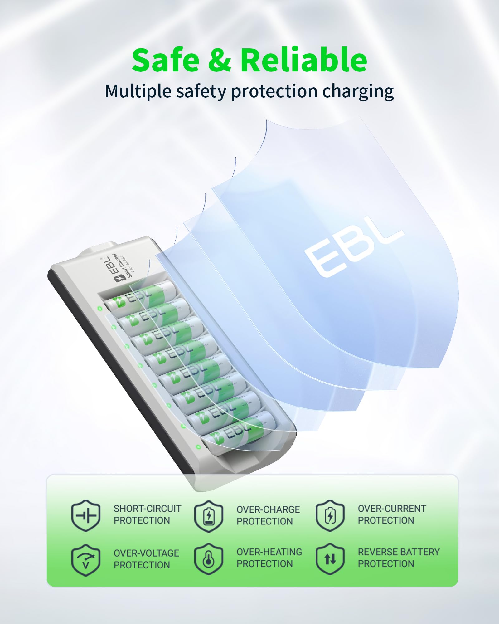 EBL Confezione da 8 batterie ricaricabili Ni-MH AA da 2800 mAh e caricabatterie ricaricabili AA AAA