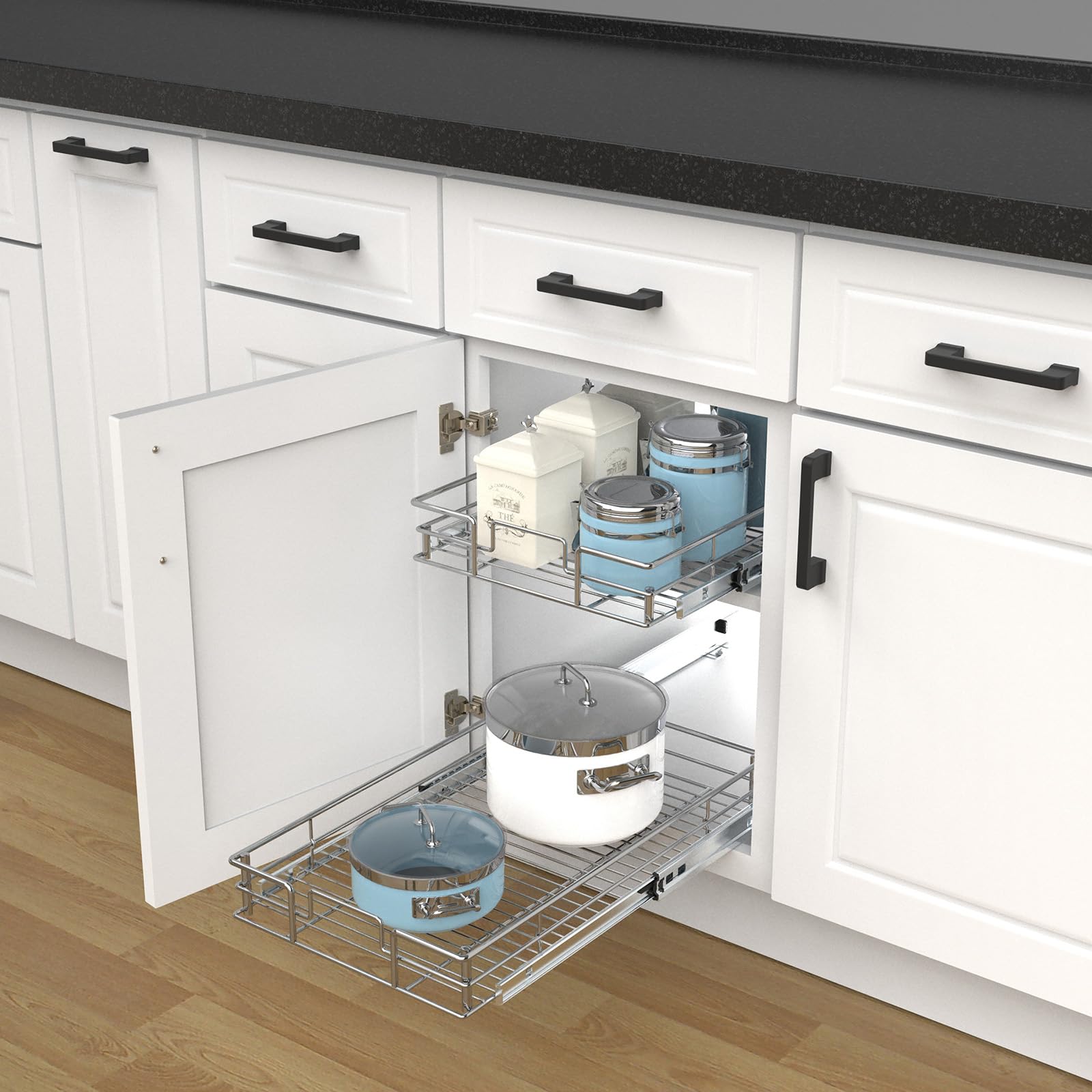 Pulloutor Ausziehbarer Schrank-Organizer, 43,2 cm B x 53,3 cm T, ausziehbarer Küchenschrank, Aufbewahrungsregal und Schubladen-Organizer, für Schrank zu Hause, Speisekammer, Badezimmer, benötigt 45,7