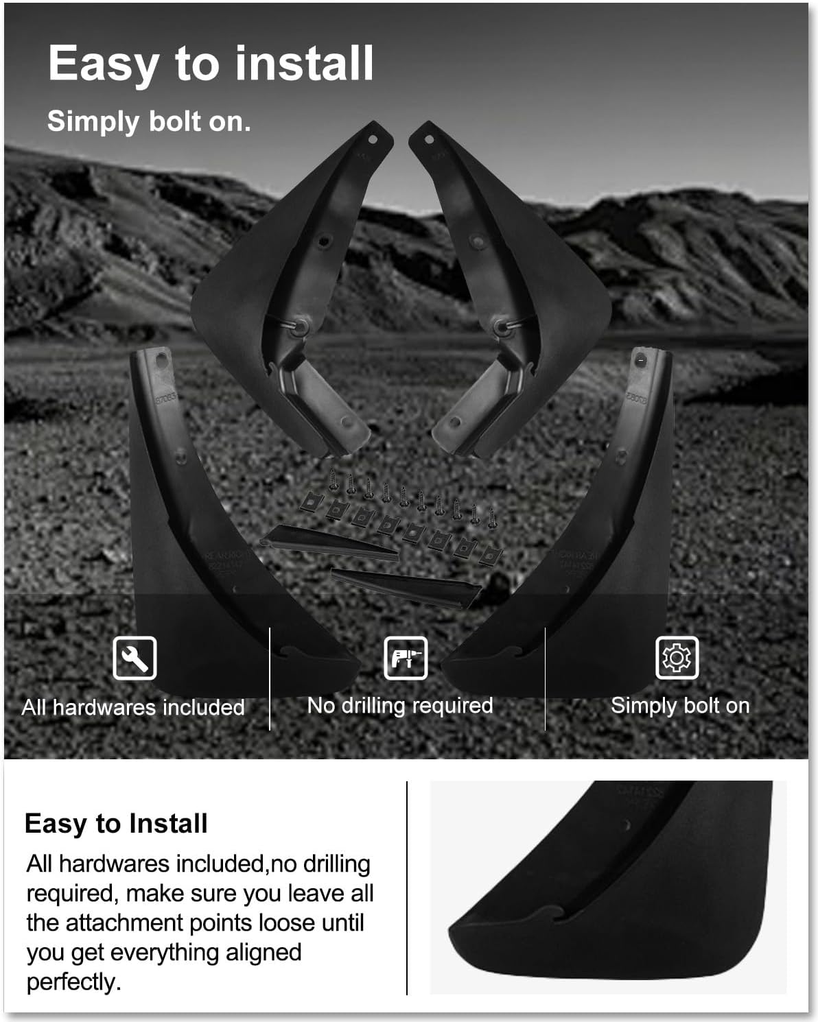KIWI MASTER Mud Flaps Splash Guards for 2015-2023 Dodge Challenger Accessories Replace OEM # 82214141 82214142 Front & Rear Fender Flaps Heavy Duty Molded
