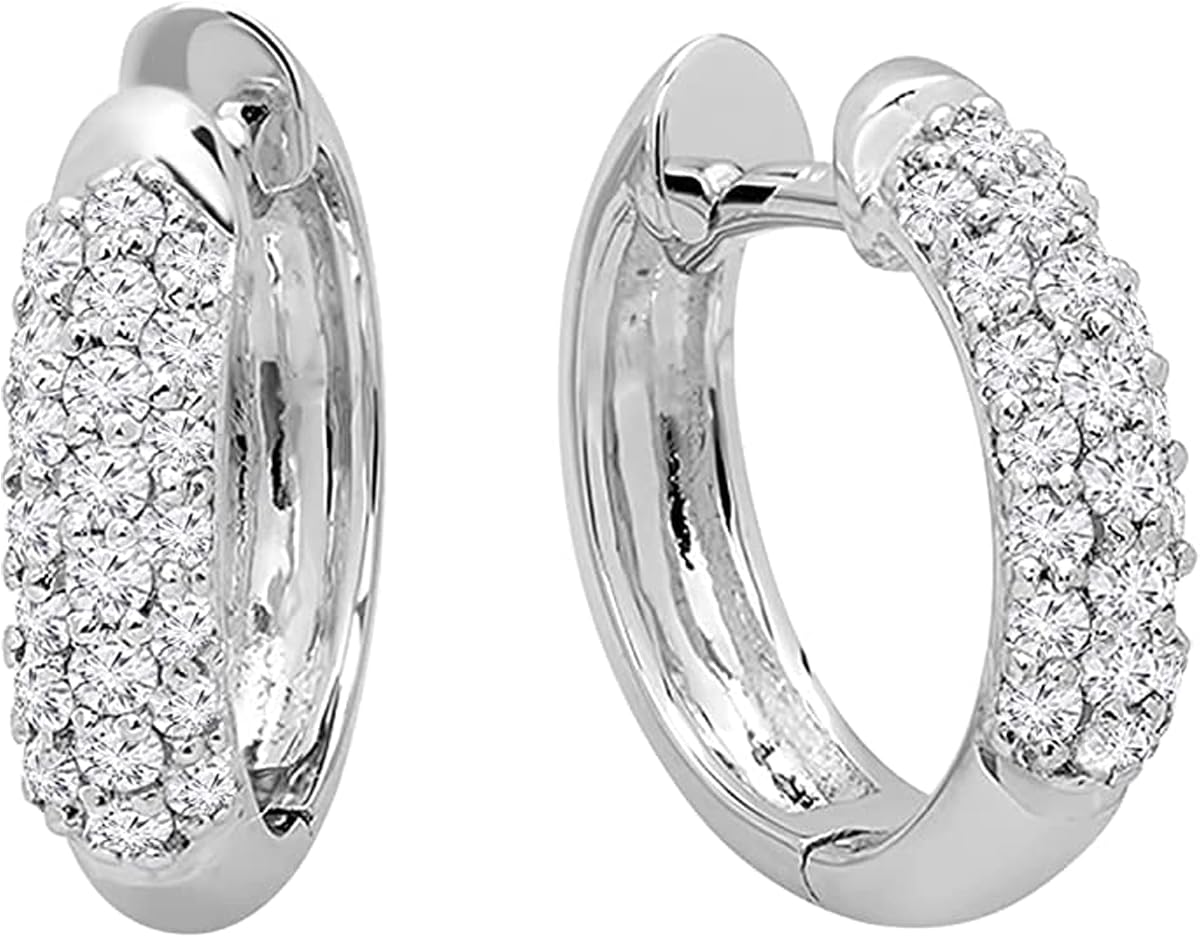 Dazzlingrock Womens Pave Set Huggies Hoop Earrings | 0.30 Ctw | 1/3 | 18K White Real Solid Gold