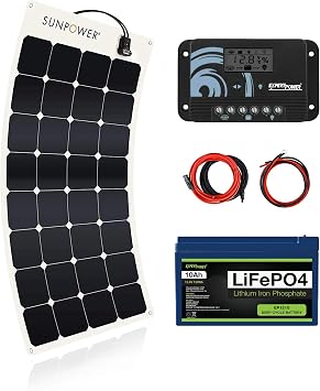 ExpertPower 100W 12V Solar Power Kit | 12V 10Ah LiFePO4 Lithium Battery | 100W Flexible Solar Panel, 10A PWM Solar Charge Controller | RV, Trailer, Camper, Marine, Off Grid, Solar Projects