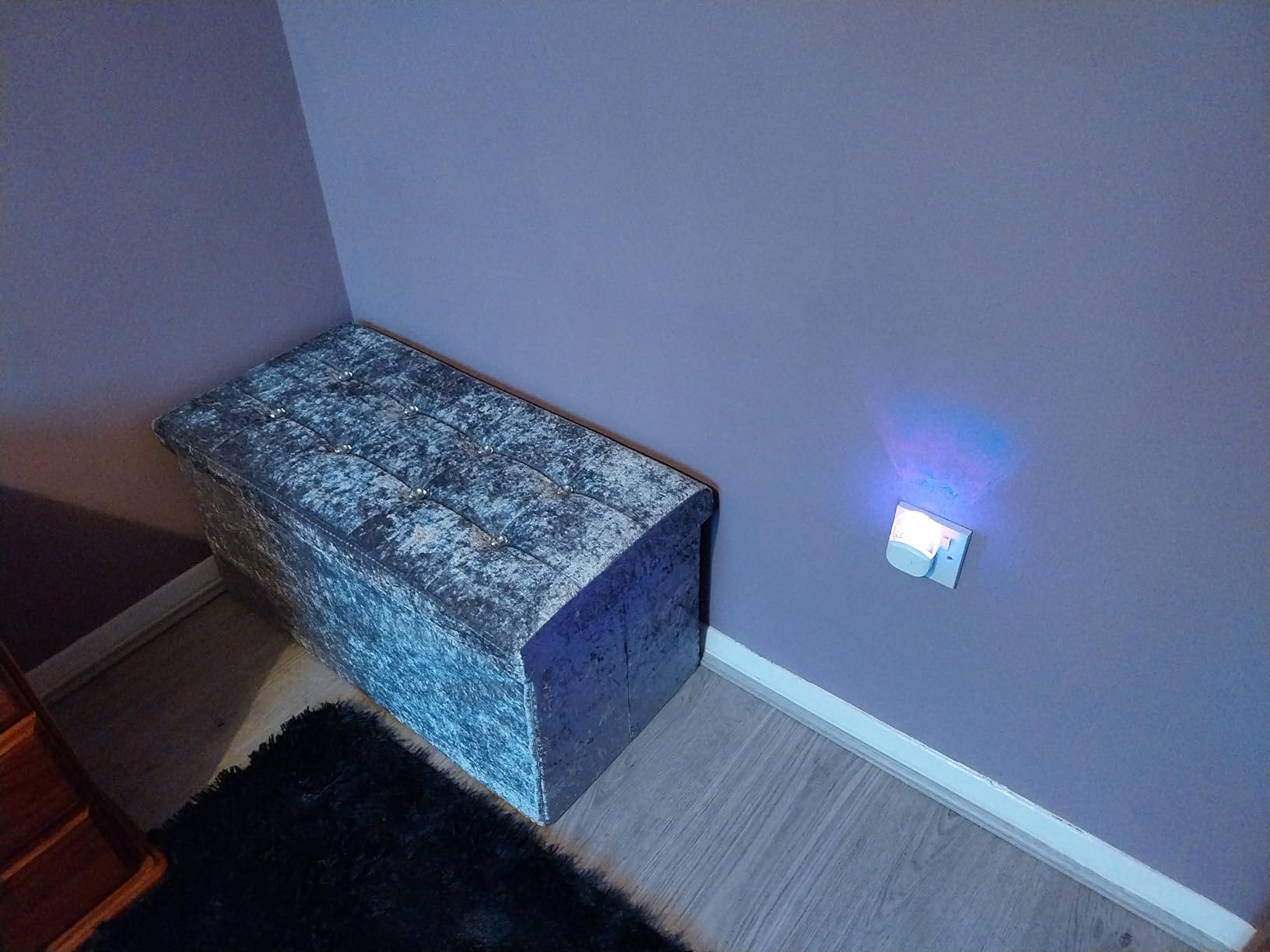 Silver Grey Crushed Velvet Button Storage Box with Lids Ottoman Large ...