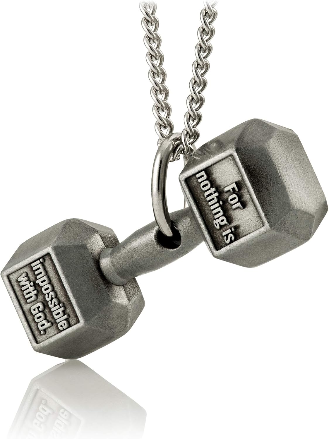 Shields of Strength Women's Antique Finish Dumbbell Necklace-Luke 1:37