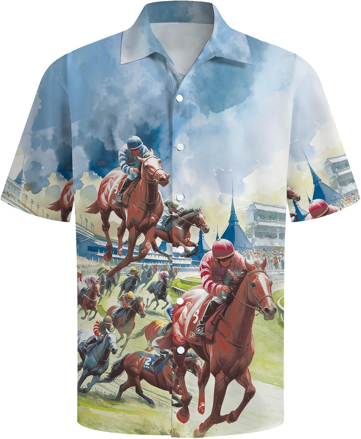 Horse Derby Shirts for Men: Horse Racing Hawaiian Shirt Summer Beach Outfit Short Sleeve Button Down Tee Tops