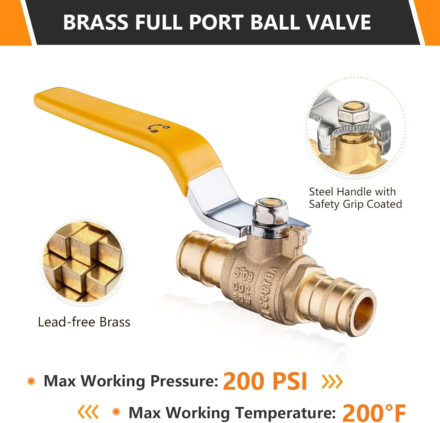 10 PCs HeSun PEX A Expansion Ball Valve, 1/2-Inch Brass Shut Off Valve for Hot and Cold Water, Fit PEX-A Expansion Pipe, ASTM F1960, Yellow(VALVE151)