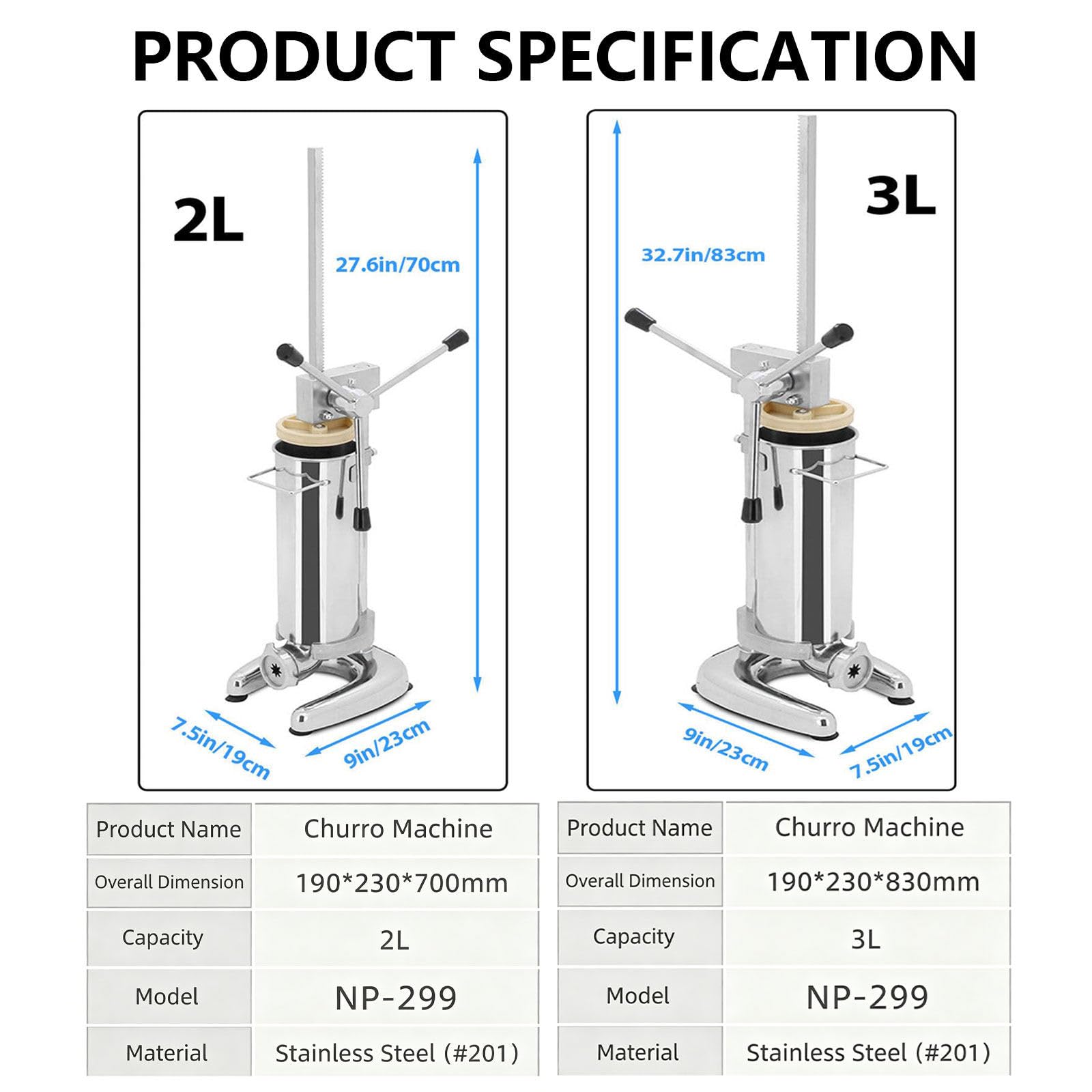 Machine à Churros en Acier Inoxydable - Appareil Manuel Churrera pour Pâtisseries Espagnoles Maison 2L