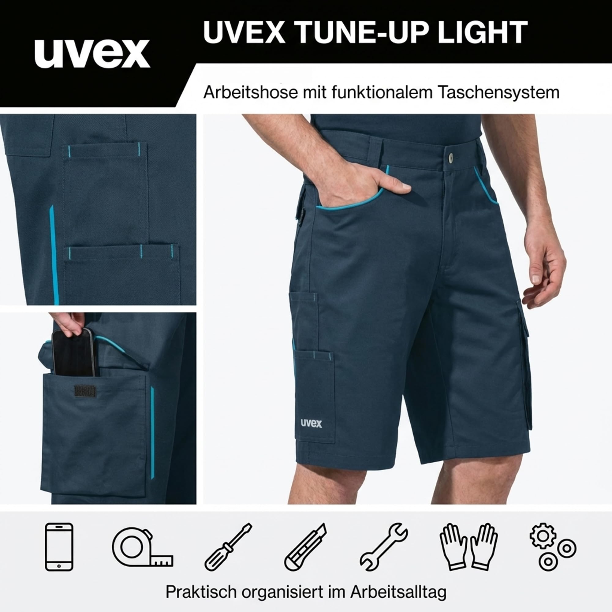 Uvex Tune-up Light męskie szorty robocze – lekkie 2-kierunkowe elastyczne