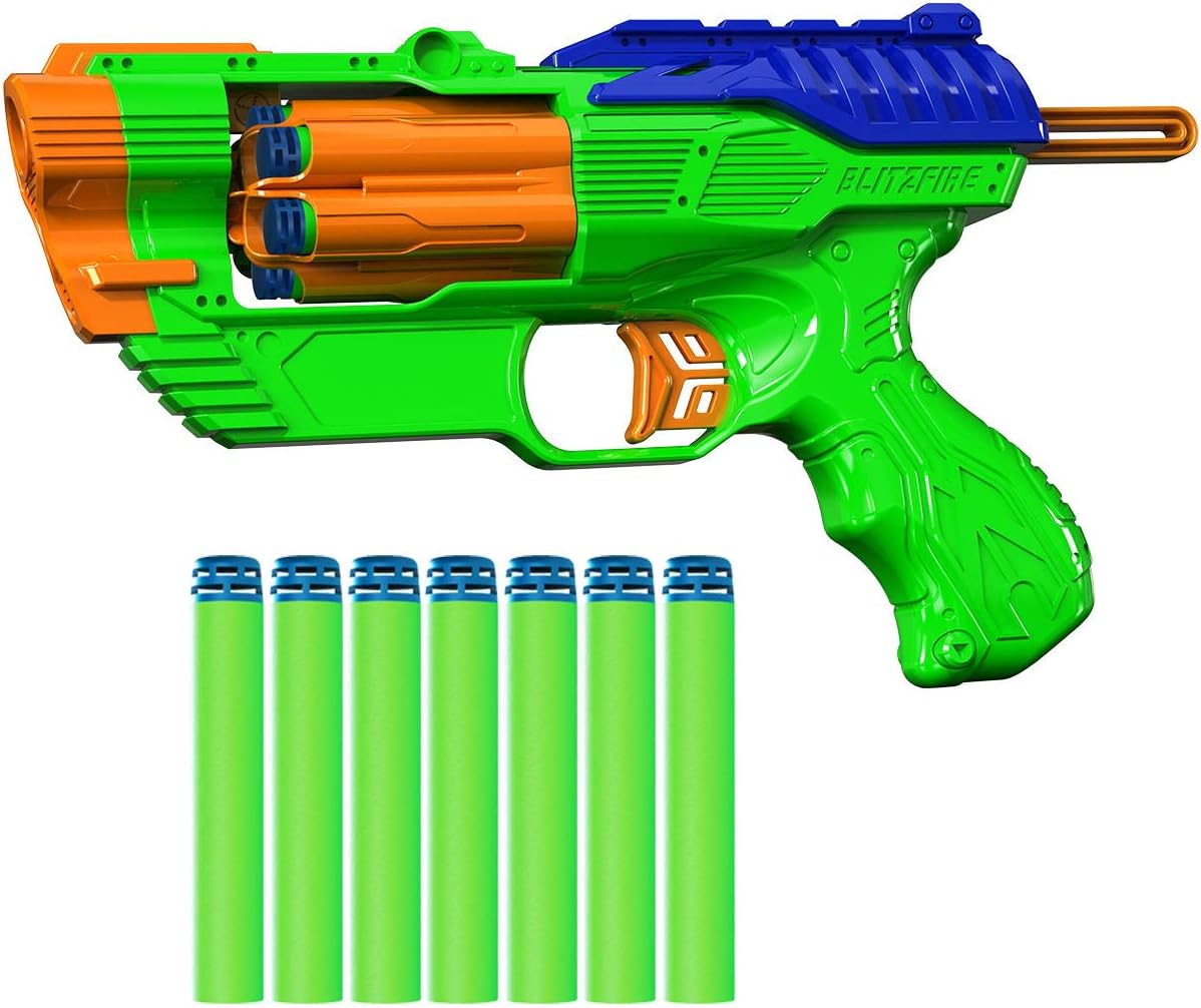 Dart Zone Blitzfire Quickshot Auto-Advance Rotating Cylinder Dart Blaster with 6 Universal Waffle-Tip Darts, 9 inches