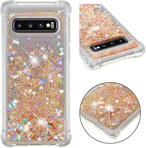 Funda compatible con Galaxy S10, funda transparente líquida con purpurina flotante de arena movediza a prueba de golpes, funda protectora de