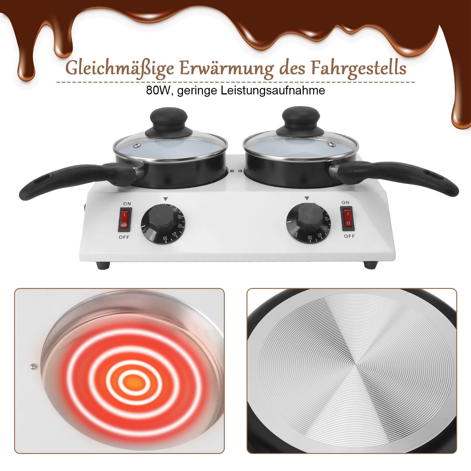 Scioglitore di Cioccolato Elettrico Efficiente 2 Serbatoi Macchina per Sciogliere il Cioccolato 80W - Pentola per Temperare per la Cottura in Cucina - Macchina per Sciogliere il
