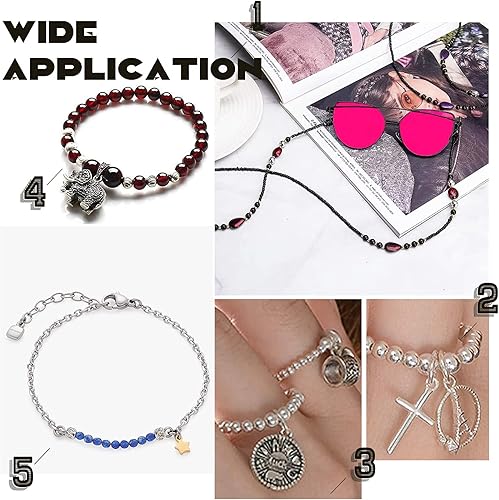 Miniatura 5 de UNICRAFTALE Alrededor de 100 cuentas espaciadoras ovaladas y redondas de acero inoxidable de 5 tamaños de 3 a 0.315 in, cuentas sueltas de cuentas