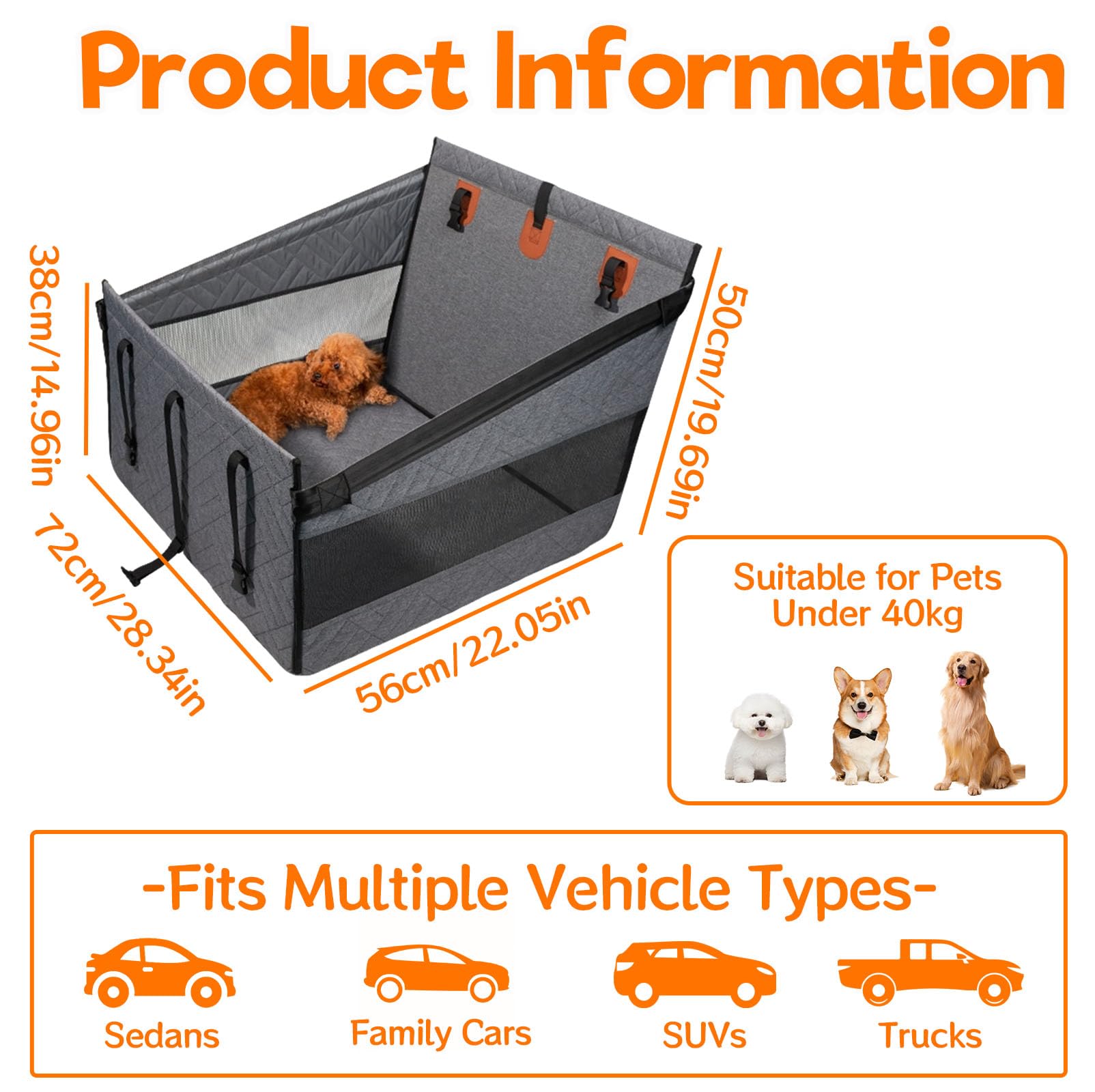 Hundesitz Auto Rückbank Mit 4 Befestigungsgurten, Hunde Autositz für Mittlere & Großhunde, Wasserdichter Rücksitz Hundeautositz, Rutschfester Hundekorb Auto, Haustierautositz für SUV und LKW (Grey)