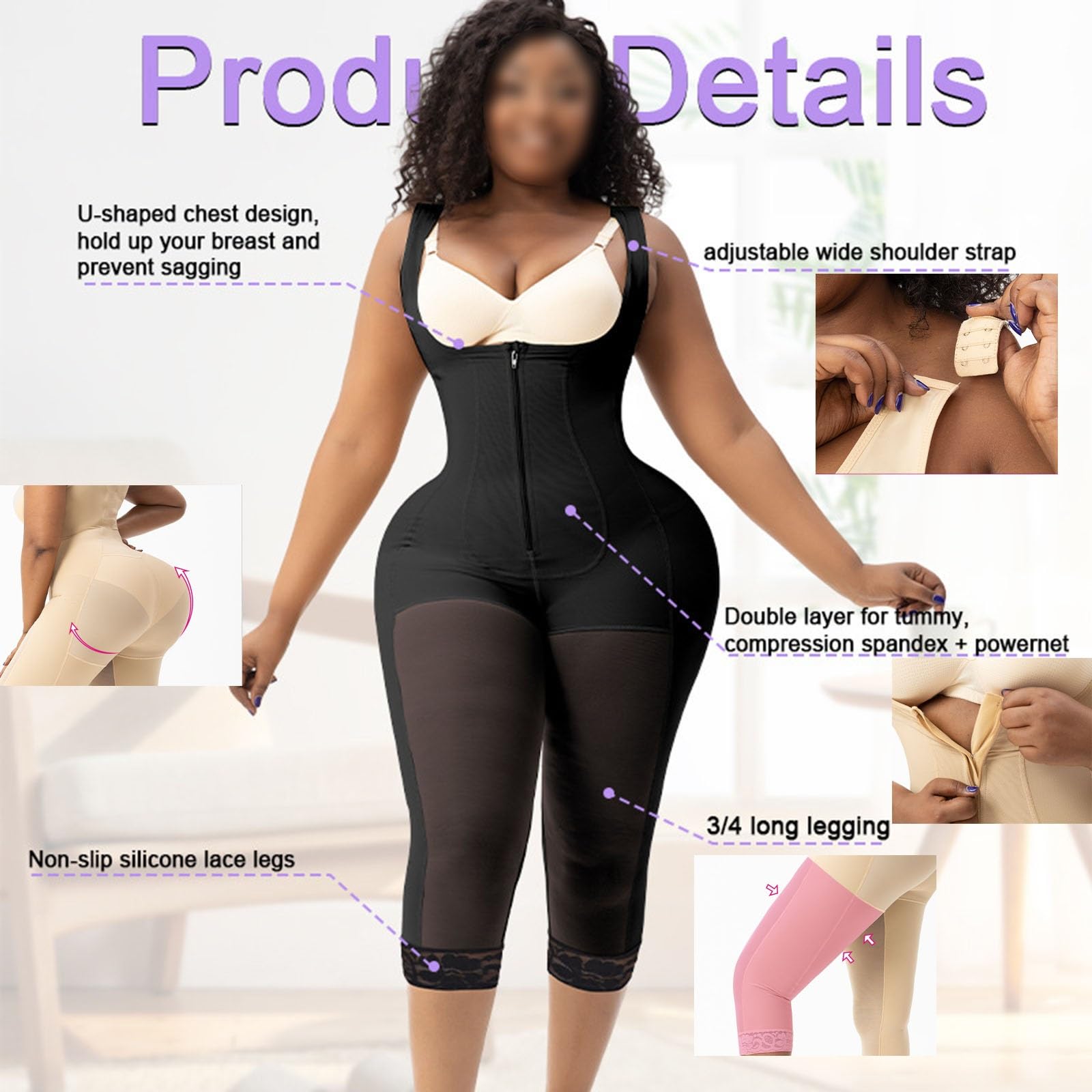 Étape 2 Faja Récupération Postopératoire Sans Soutien-gorge Gaine Amincissante pour Abdominoplastie Lipo 360 ou BBL Combinaison de Compression Lifting des Fesses Amincisseur de Cuisses