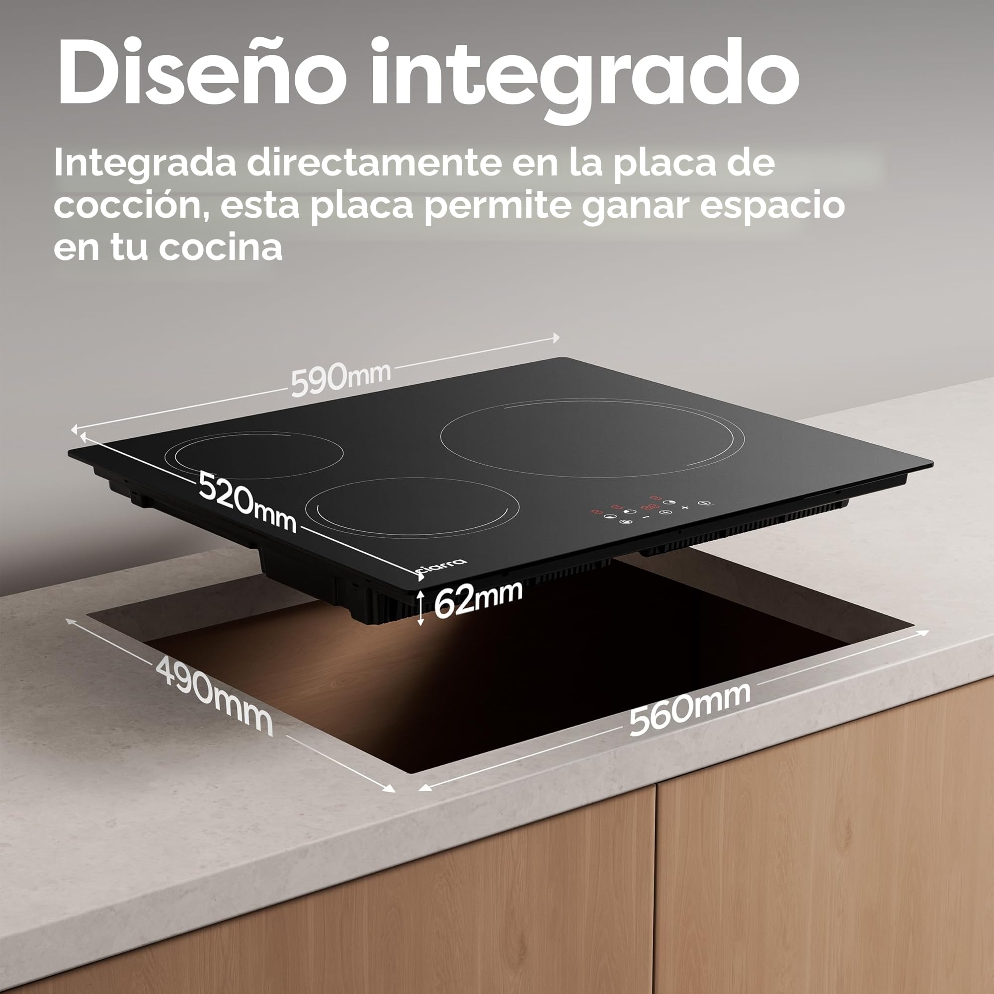 Ciarra Placa Induccion 3 Fuegos 60cm 5600W Bloqueo de Seguridad | 9 Niveles, Control Táctil, Temporizador, Indicador de Calor Residual, Ideal Para el Uso Diario en Familia