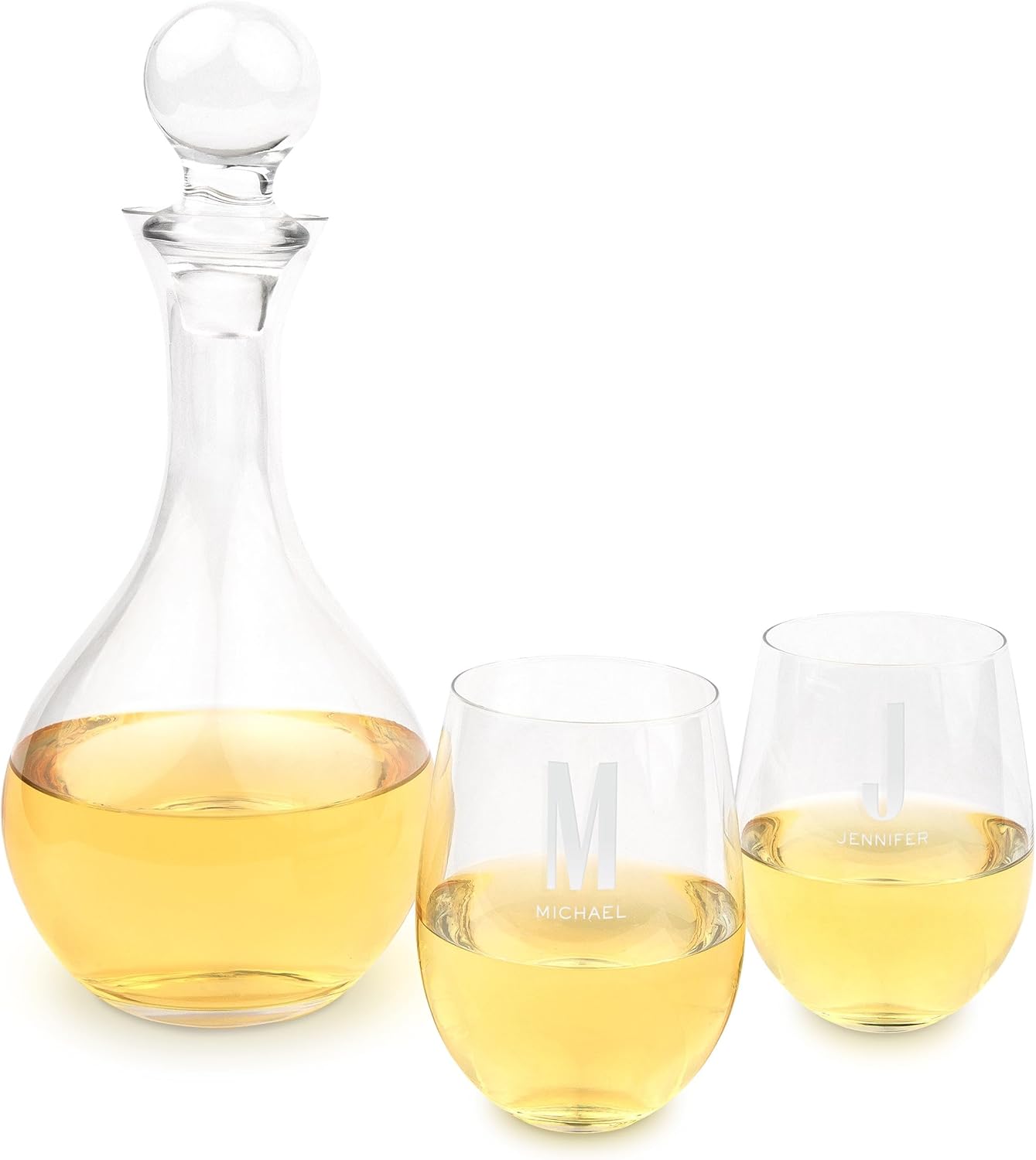 Weddingstar Custom Engraved Glass Decanter Gift Set with Wine Glasses - Woodland Monogram