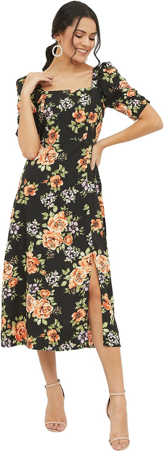 Women Harpa Women Floral Printed Square Neck Puff Sleeves A-Line Dress Dress (pack of 1)