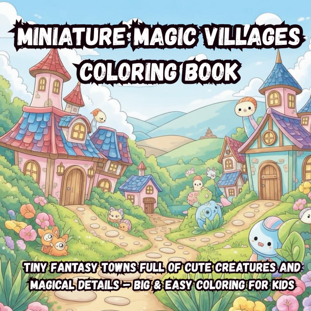 Miniature Magic Villages Coloring Book: Tiny Fantasy Towns Full of Cute Creatures and Magical Details – Big & Easy Coloring for Kids