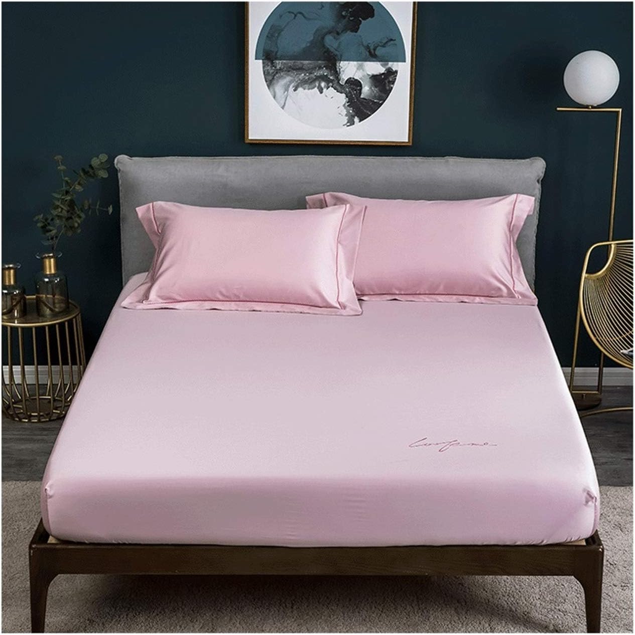 PAHION 100% Long Staple Cotton Fitted Bed Sheets Luxury Soft Sateen Weave Bottom Bedsheets Single Double King Bed Linen with 33cm Extra Deep Pockets Easy Care (Color : White, Size : 180x200+33 cm)
