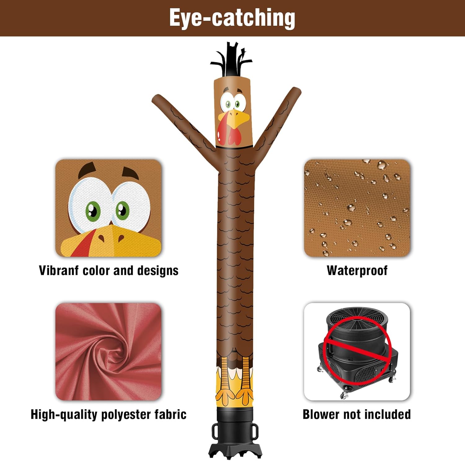 10FT Turkey Inflatable Tube Man (12''Diameter) Wacky Wavy Dancing Guy for Outdoor Decoration Advertising Business Promotion - Thanksgiving Theme (Blower Not Included)