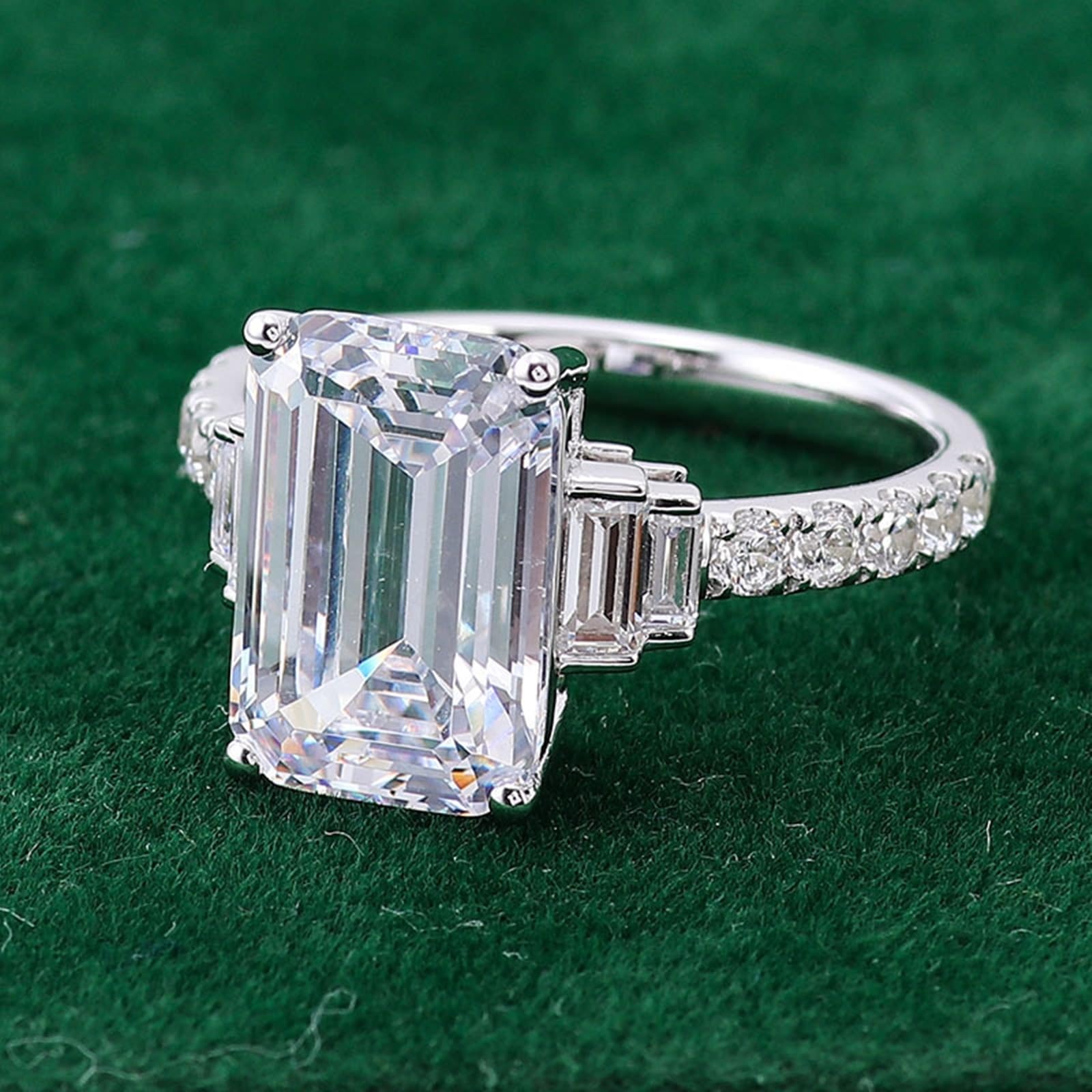 Wycian Verlobungsring Unique, Hochzeitsringe Weißsgold 18K Moissanit 1Ct Smaragdschliff Weiß Npassbar Für Valentinstag Damenring Hochzeit