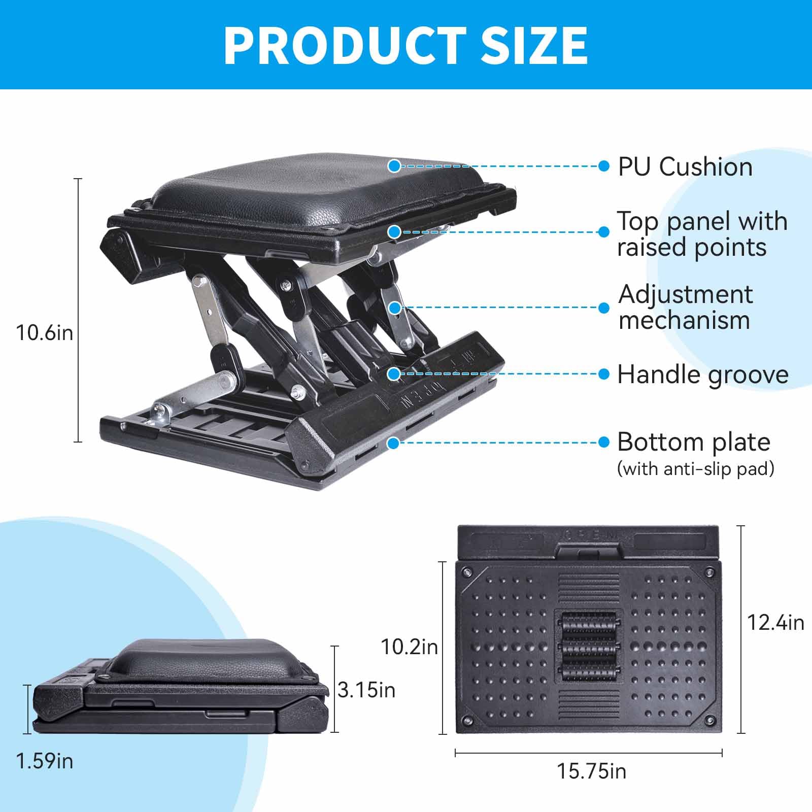Scalebeard Reposapiés para debajo del escritorio en el trabajo, reposapiés plegable ergonómico ajustable para oficina, juegos, computadora, reposapiés de escritorio extraíble con cuentas de masaje,