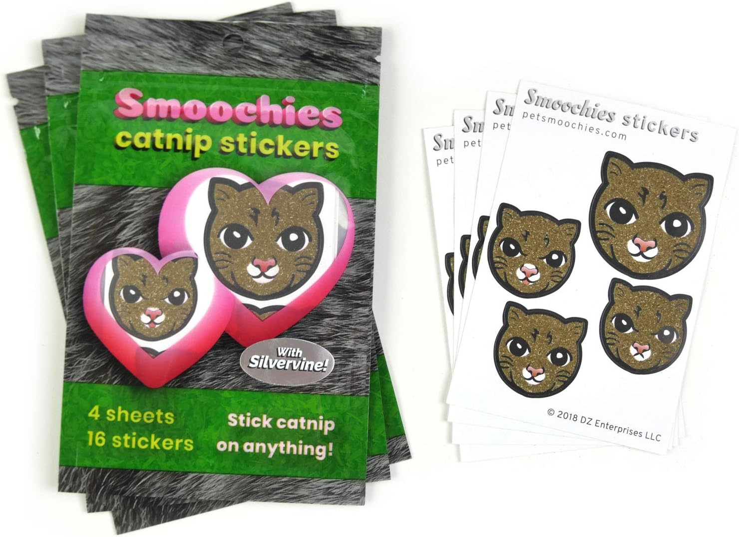 Pet Smoochies Catnip and Silvervine Stickers, Add-On Interactive Cat Toy for Indoor Cats - 3 Pack