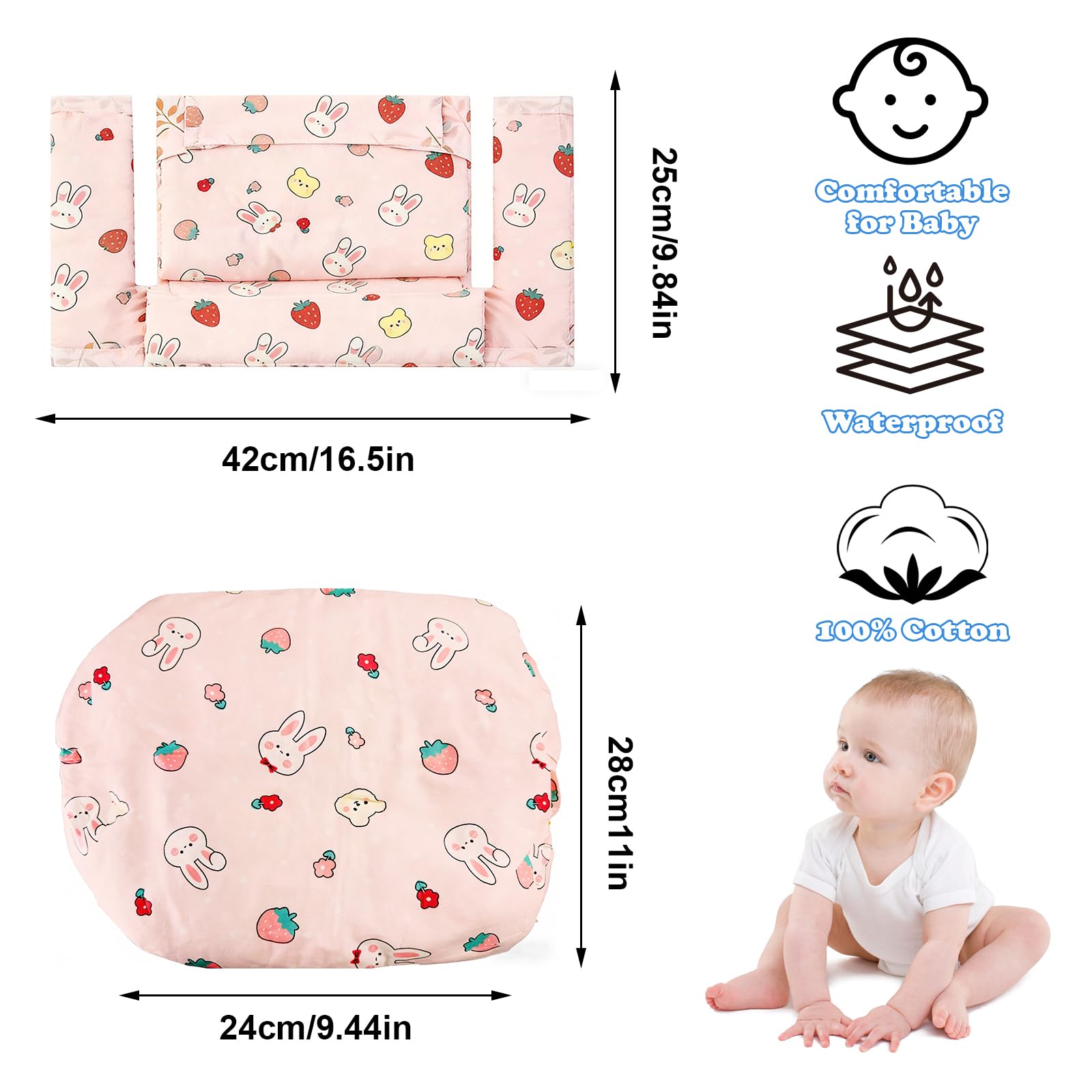Poduszka do siedzenia na wysokie krzesło Stokke Tripp Trapp, 2-częściowy zestaw z bawełny ekologicznej z wodoodporną laminowaną powłoką, łatwa do czyszczenia i zdejmowania, można prać w pralce (królik