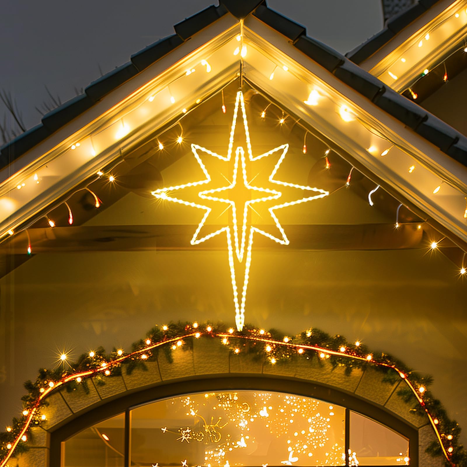43 Zoll große Krippe Stern LED Licht, Super Hell Wasserdicht Outdoor Weihnachtsdekorationen für Krippen Decke Fenster Wand Tür
