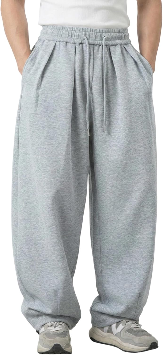 Men's Baggy Sweatpants Wide Leg Hip Hop Streetwear Pants Heavyweight Loose Fit Casual Joggers with Drawstring Cuffs