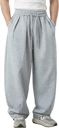 Mens Baggy Sweatpants Wide Leg Hip Hop Streetwear Pants Heavyweight Loose Fit Casual Joggers with Drawstring Cuffs