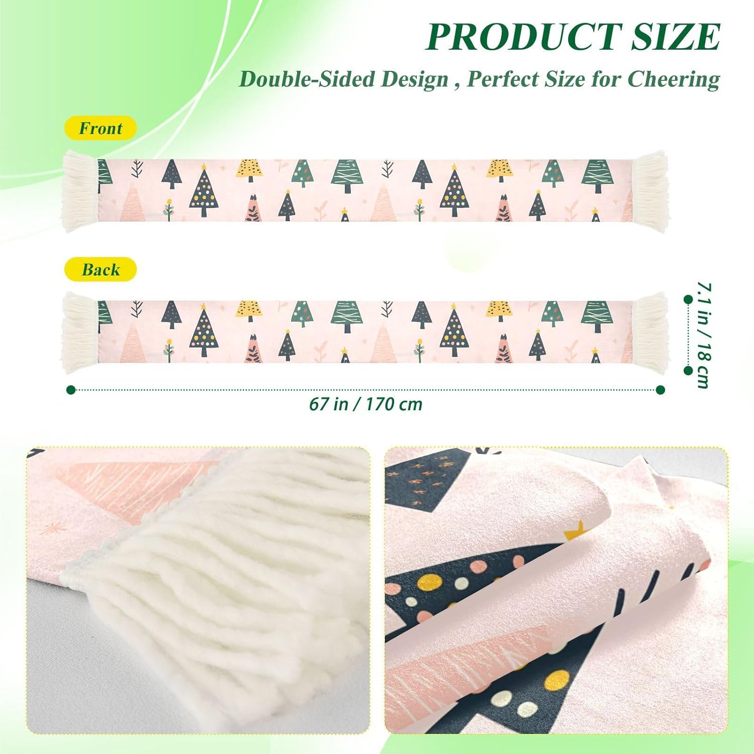 CHIFIGNO Colorful Christmas Trees Sports Fan Scarf, Soft Polyester Cheering Towel Scarf for Soccer Fans, Quick Dry with Fringe Ends
