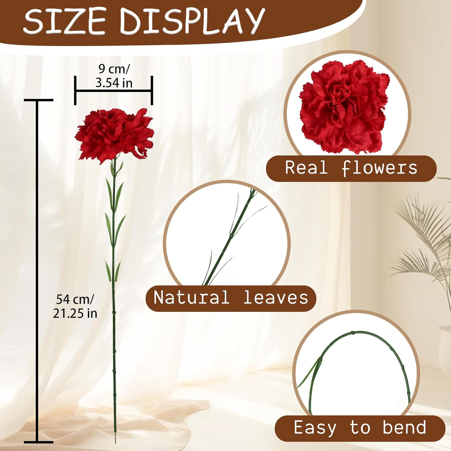 Red Carnations Artificial Flowers 15PCS Carnations Flowers Silk Flowers 21.25in Fake Flowers for Wedding Home Table Centerpieces Floral Arrangements(Red) - Image 6