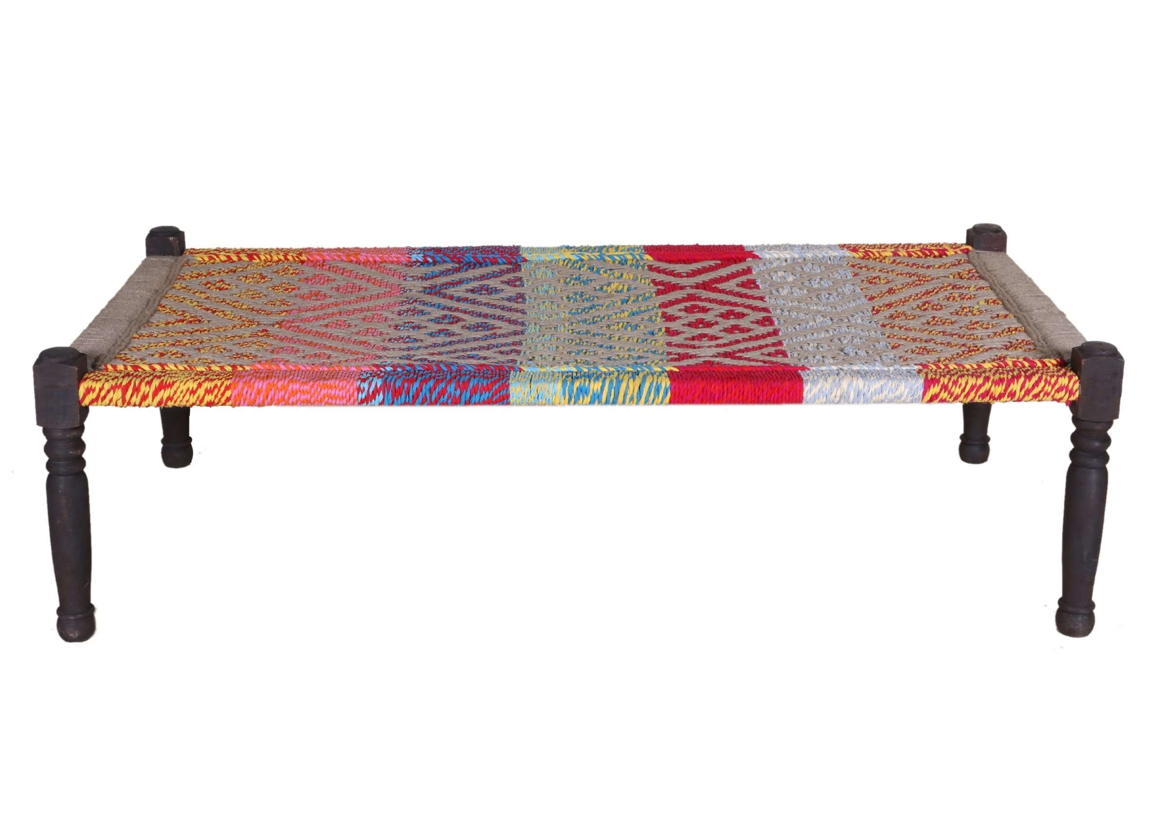Multicolor Handmade Wooden Charpai with Multicolor Rope Khatiya