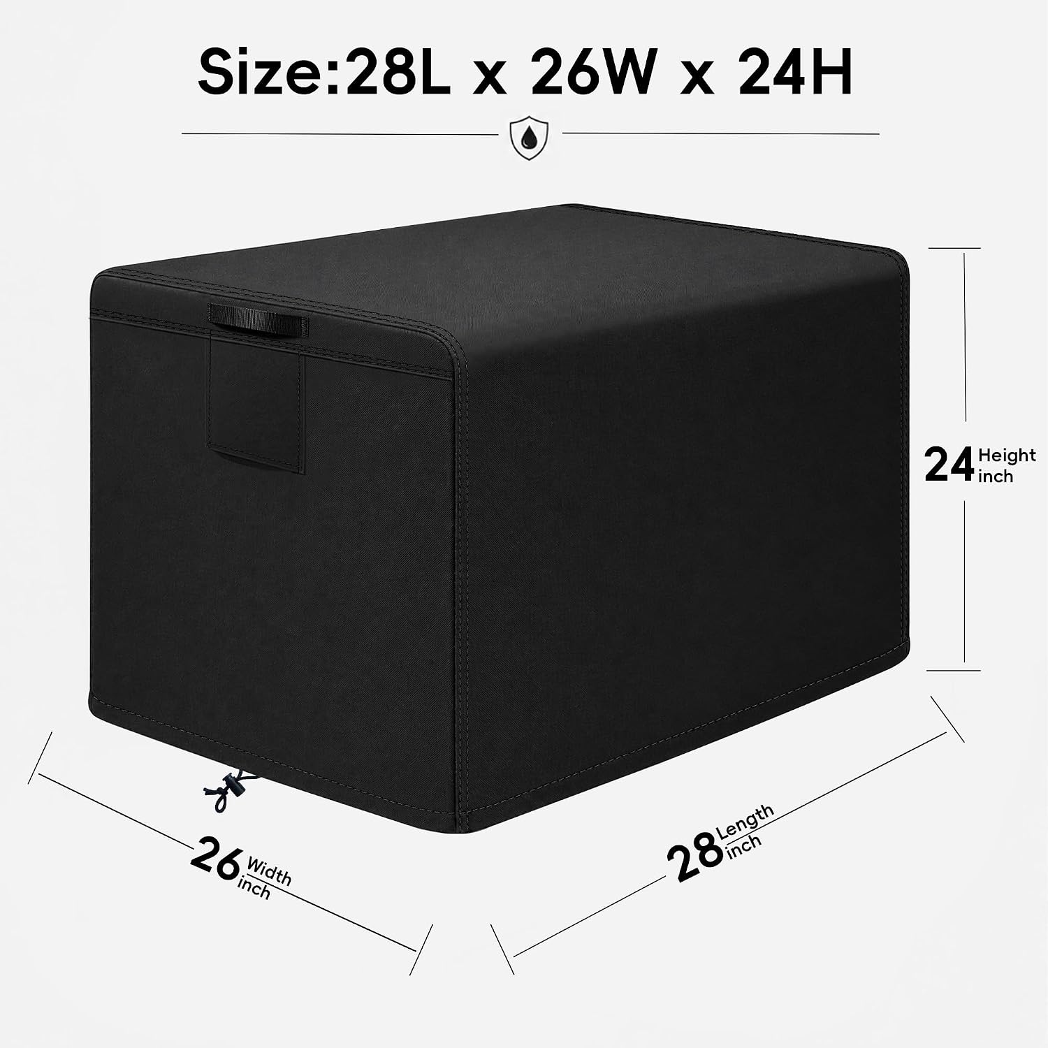 Universal Waterproof Generator Cover, 28x26x24 inch 600D Thick Oxford Fabric Outdoor Dust Snow Rain UV Proof Full Wrap Protective Cover for most Generator, Black