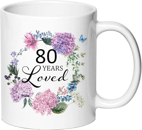AliCarr Taza de café amada de 80 años  Ideas de regalo de 80 cumpleaños para mujeres taza de 11 onzas regalo para 80 años mujer mamá nana esposa tía