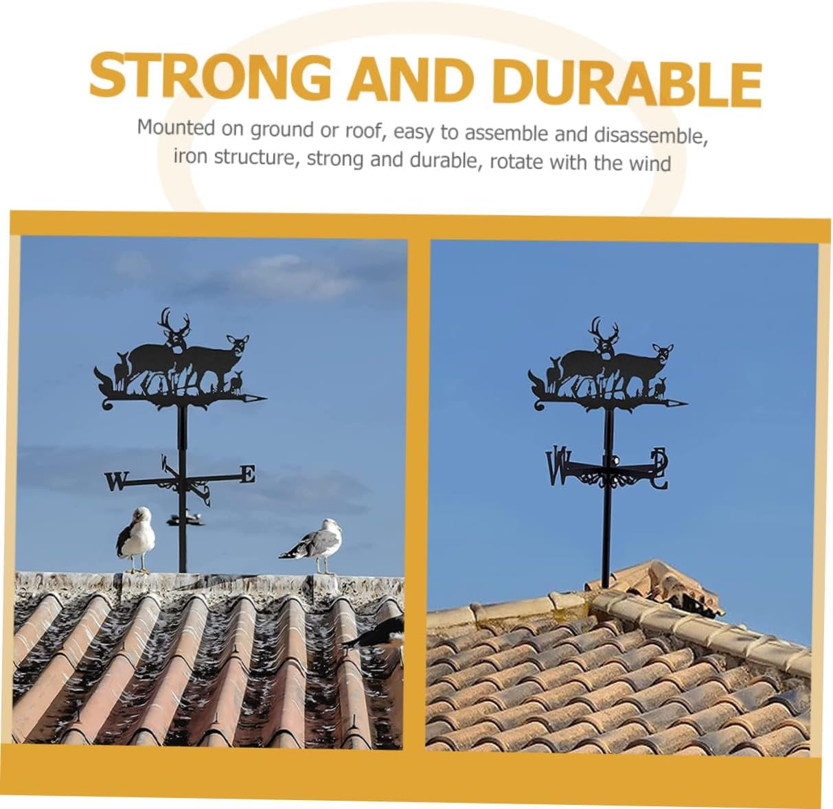 Metal Deer Weathervane Set for Yard and Garden, Outdoor Lawn Wind Direction Indicator with Metal Stake, Weather Vane Ornament for Roof and Patio Décor