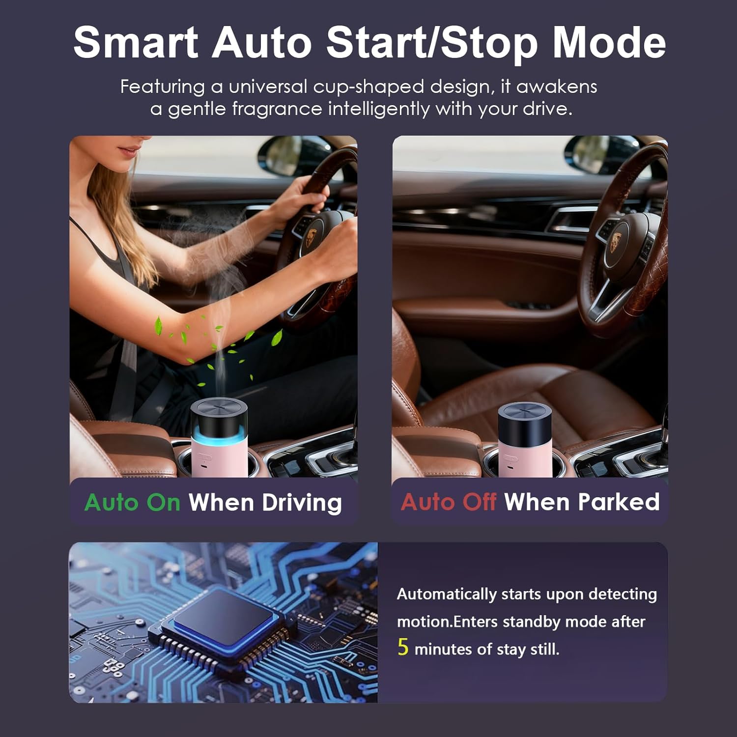 HODEMI Cordless Diffuser for Essential Oil,Portable Cool Mist Aromatherapy Car Diffuser,Built-in 3000mAH Rechargeable Battery,4/8 Timer Modes, Auto On/Off with Car,for Home,Office,Travel (Pink) - Image 4