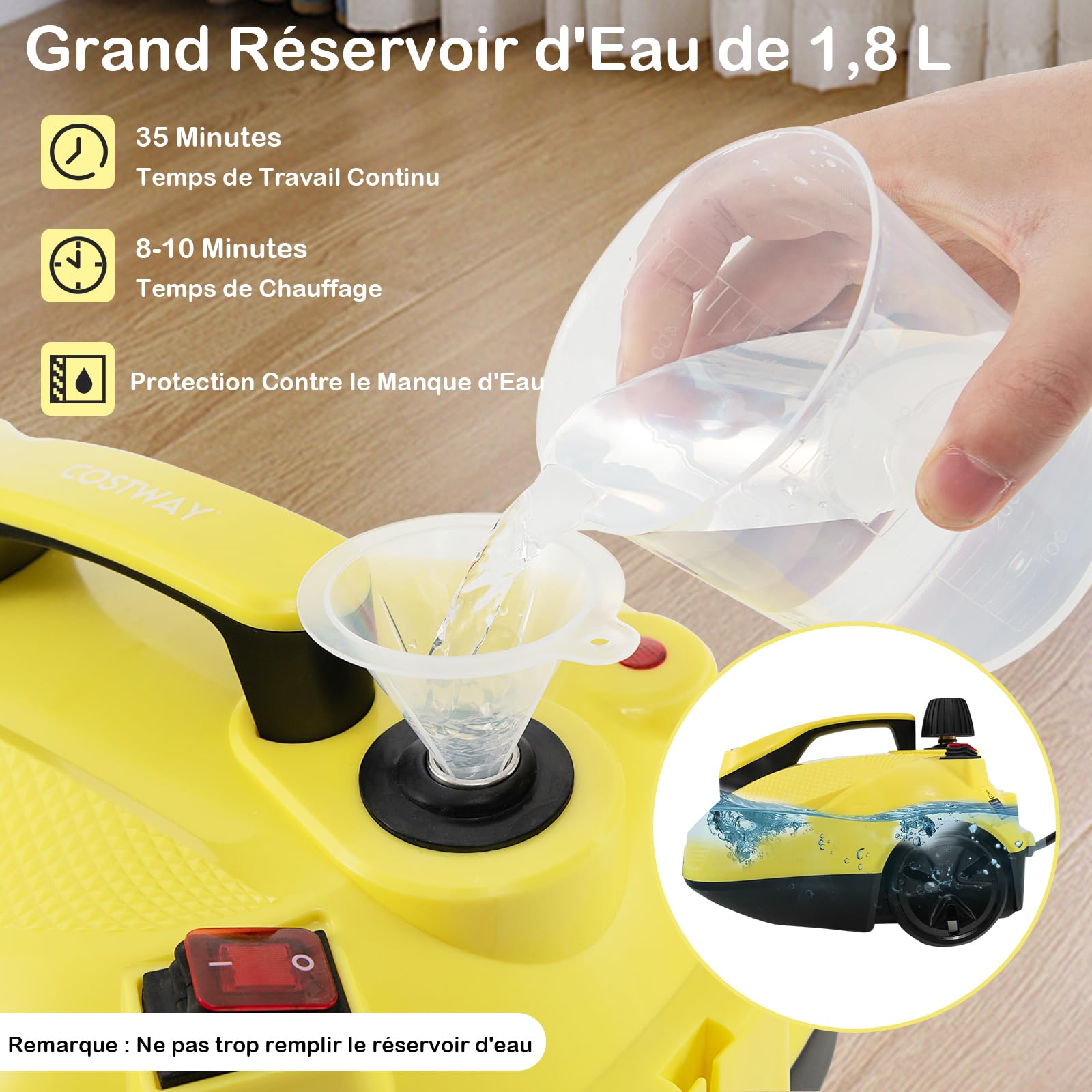 Nettoyeur Vapeur 2500W Portable - Réservoir 1200ml, 6 Vitesses, Accessoires Inclus, Pour Maison Et Voiture