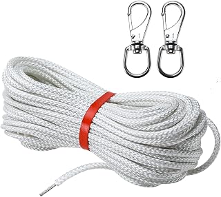 Yaegoo 100 Feet x 1/4" Flag Pole Halyard Rope, Wire Center Flagpole Rope and Stainless Steel Snap Hooks for Flagpole