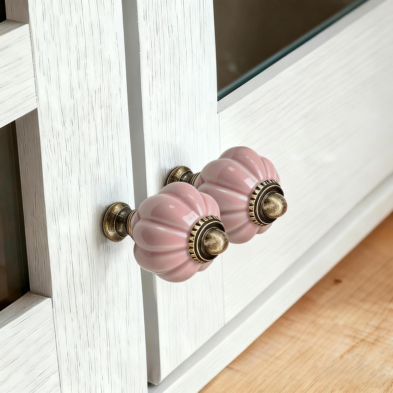 2PCS Ceramic Dresser Knobs – Colorful Pumpkin Cabinet Knobs Handle for Drawer Kitchen Door Bathroom Furniture Hardware, Pink