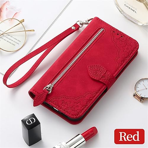 Miniatura 7 de ONV Wallet Case for Hua wei Honor X7 - with Zipper Wrist Strap Emboss Flower Flip Phone Case Card Slot Magnet Leather Shell Flip Stand Cover for Hua